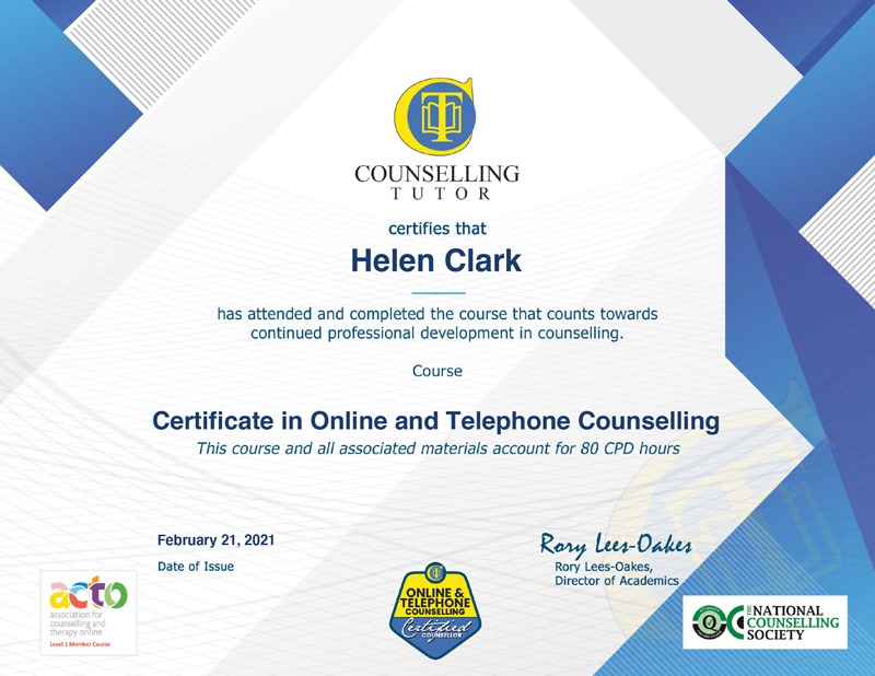 ACTO Certificate for Helen Clarke